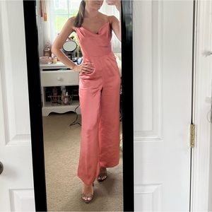 Lush Perfect Night Dusty Pink Satin Cowl Neck Culotte Jumpsuit